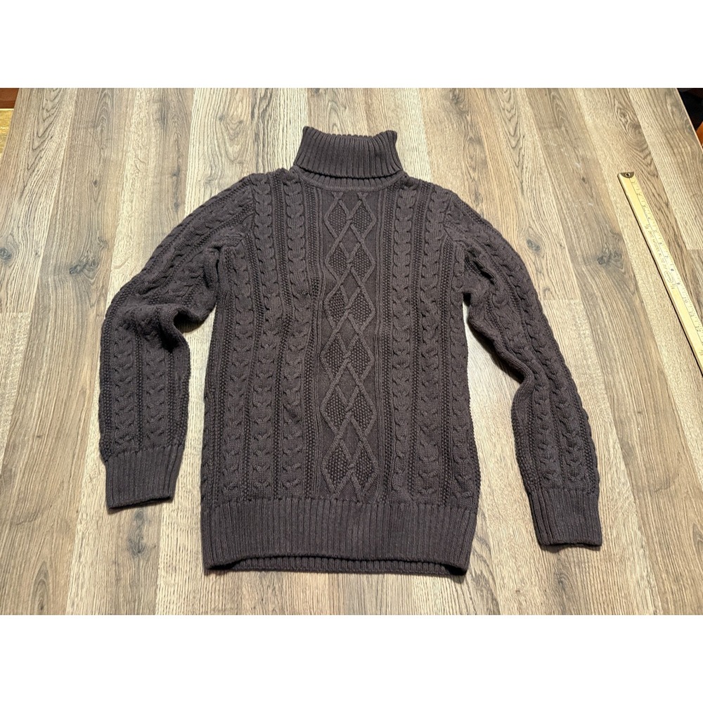 Croft & Barrow Sweater Men Size Medium Brown Cable Knit Cotton Turtleneck